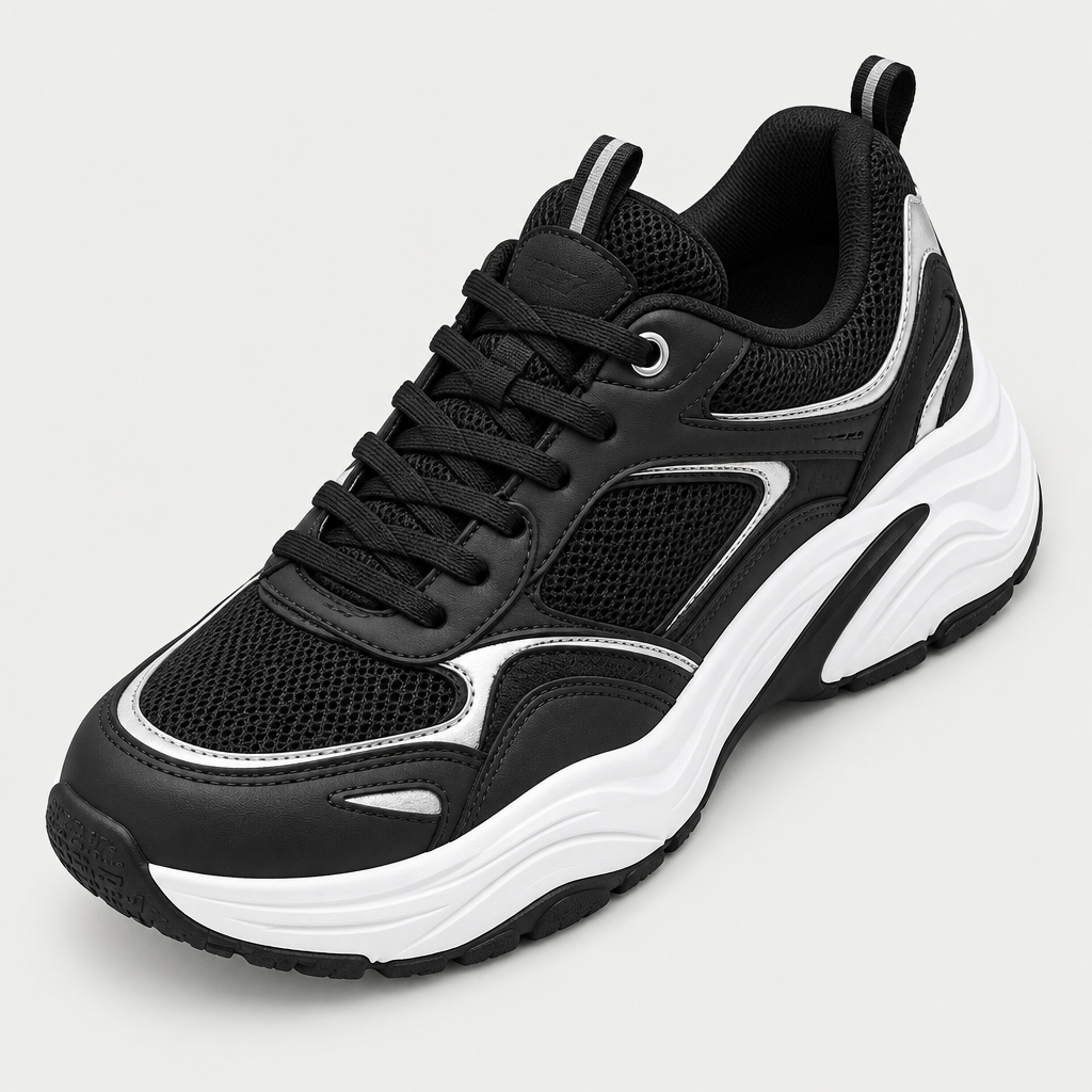 Black and white chunky trainer, elevated top view
