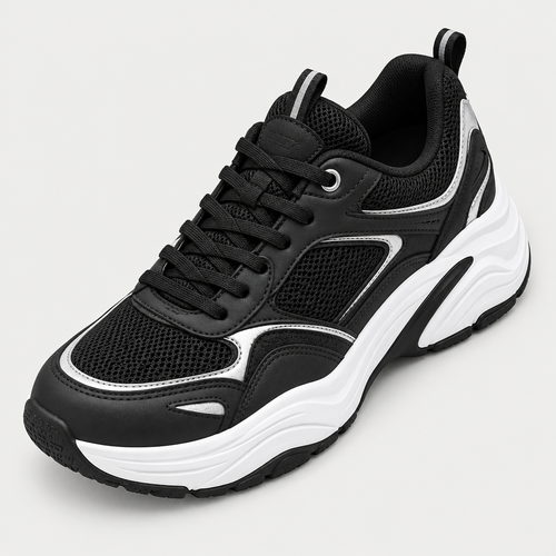 Black and white chunky trainer, elevated top view