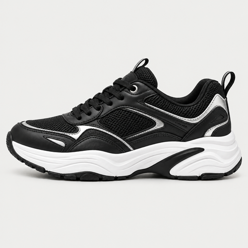 Black and white chunky trainer, outer side view