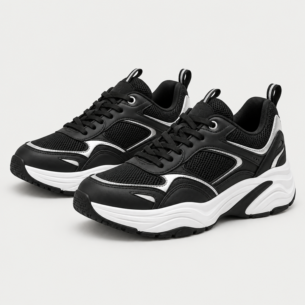 Black and white chunky trainers, pair main view
