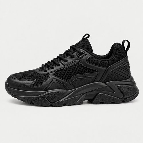 Black Kado Onyx chunky sneaker side view, toe facing left and heel right
