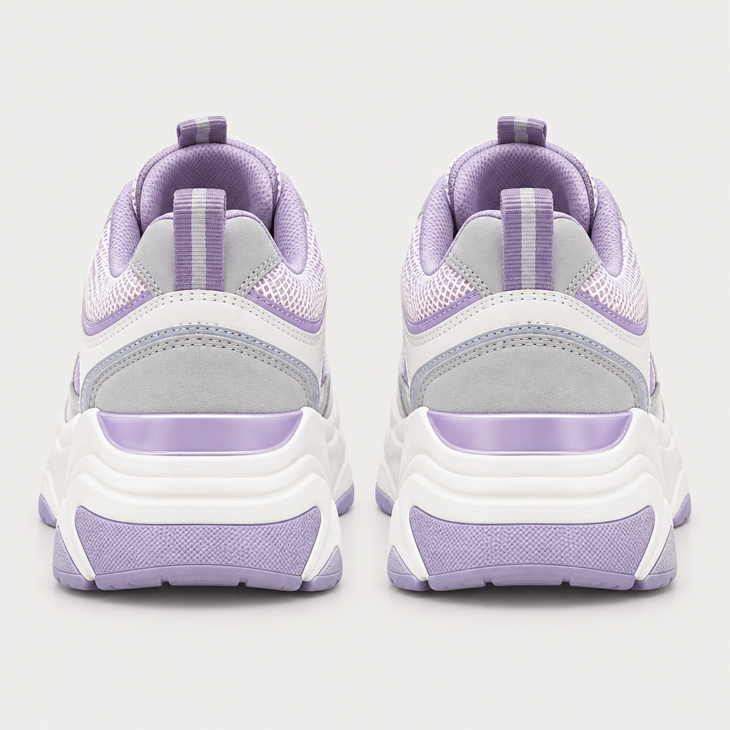 Lavender chunky sneakers rear heel view